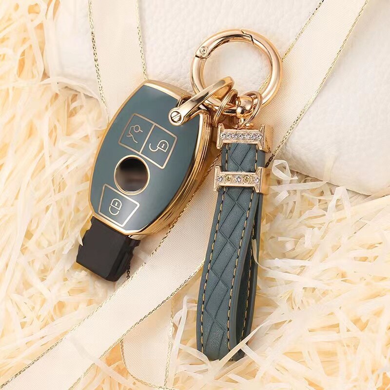 Carsine Mercedes Benz Car Key Case Golden Edge Grey / Key case + strap