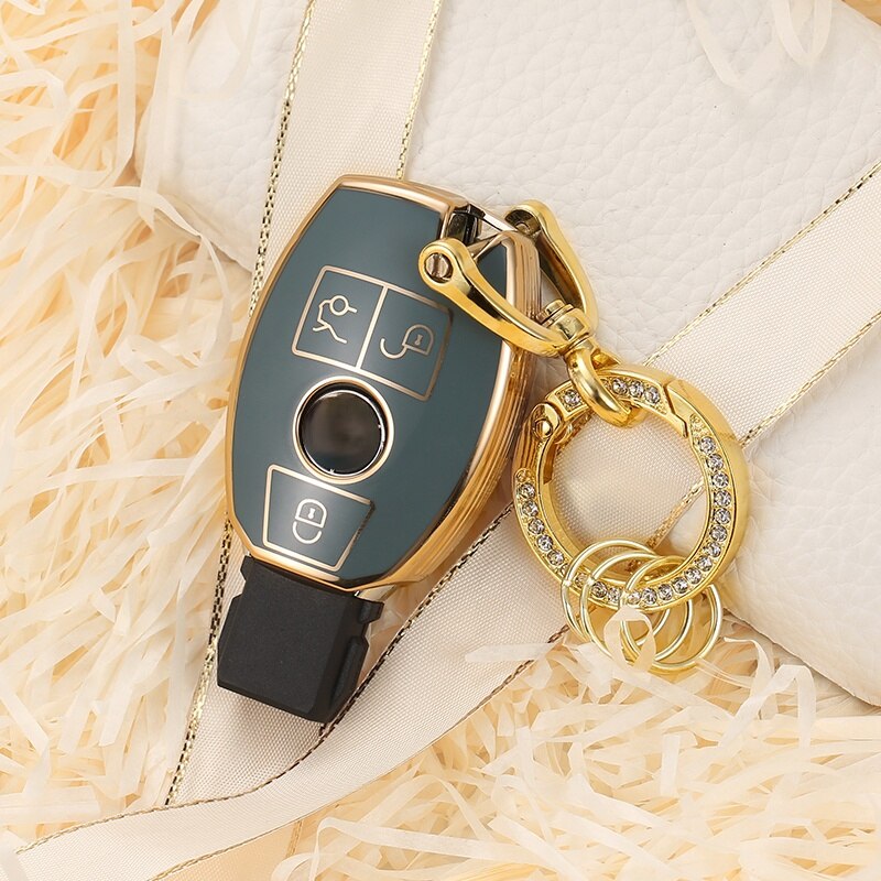 Carsine Mercedes Benz Car Key Case Golden Edge Grey / Key case + O chain