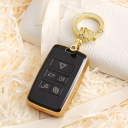 Carsine Land Rover Jaguar Car Key Case Golden Edge Black / Key case + O chain