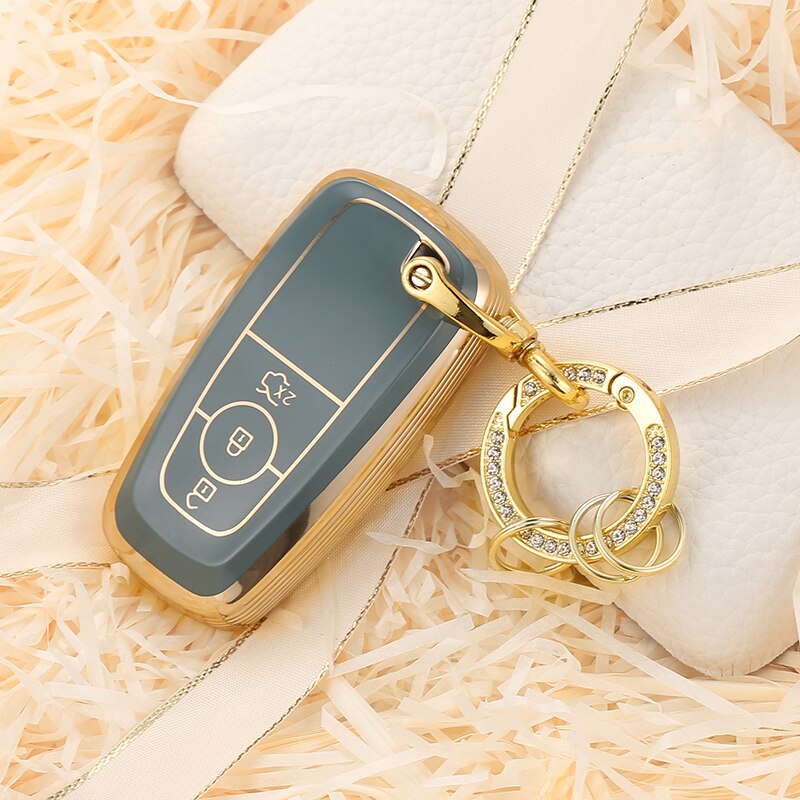 Carsine Ford Car Key Case Golden Edge B / Grey / Key case + O chain