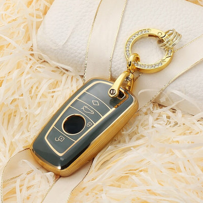 Carsine BMW Car Key Case Golden Edge Grey / Key case + O chain