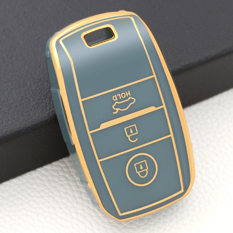 Carsine Kia Car Key Case Golden Edge 3 Buttons / Grey / Key case