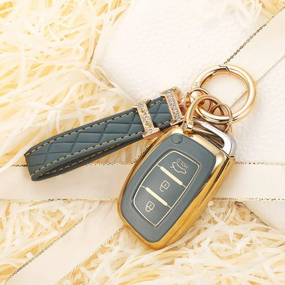 Carsine Hyundai Car Key Case Golden Edge A / Grey / Key case + strap