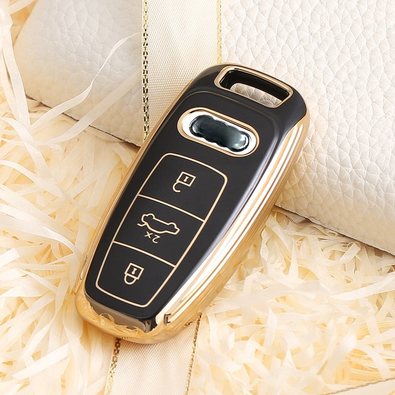 Carsine Audi Car Key Case Golden Edge Black / Key case