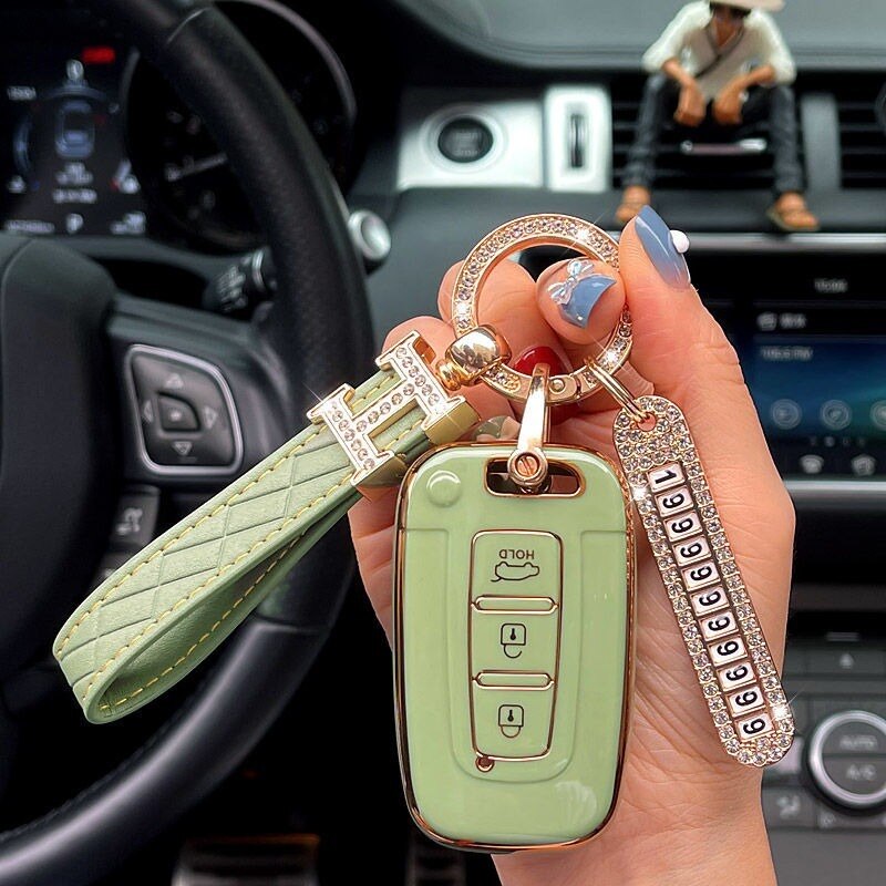 Carsine Hyundai Kia Car Key Case Golden Edge A / Green / Key case + strap