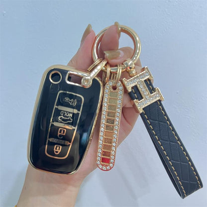Carsine Hyundai Kia Car Key Case Golden Edge B / Black / Key case + strap