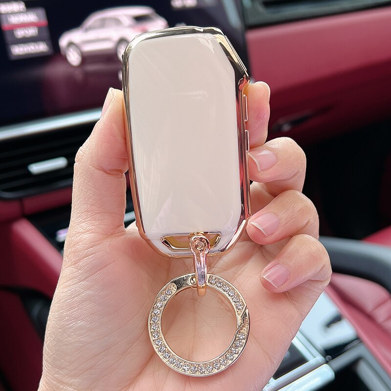 Carsine Kia Car Key Case Golden Edge Gold / White / Key case + O chain