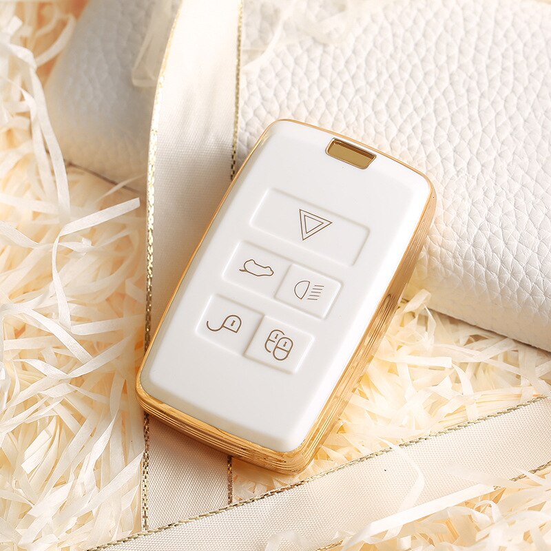 Carsine Land Rover Jaguar Car Key Case Golden Edge White / Key case