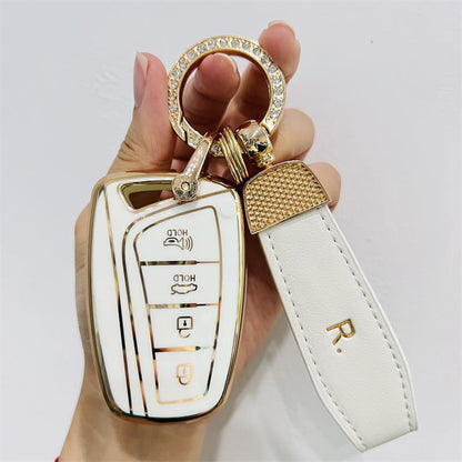 Carsine Hyundai Car Key Case Golden Edge White / Key case + R strap