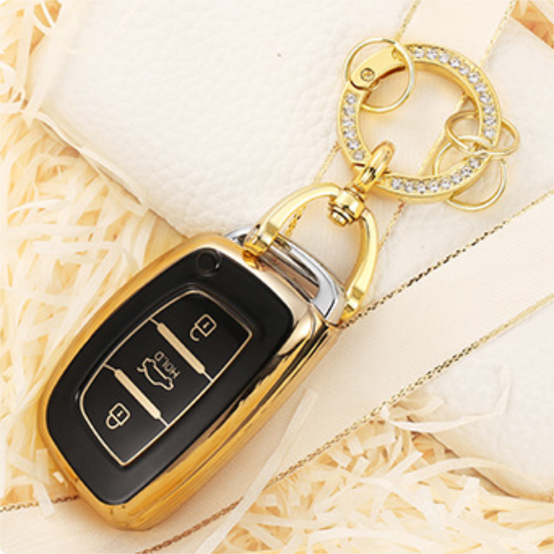 Carsine Hyundai Car Key Case Golden Edge B / Black / Key case + O chain