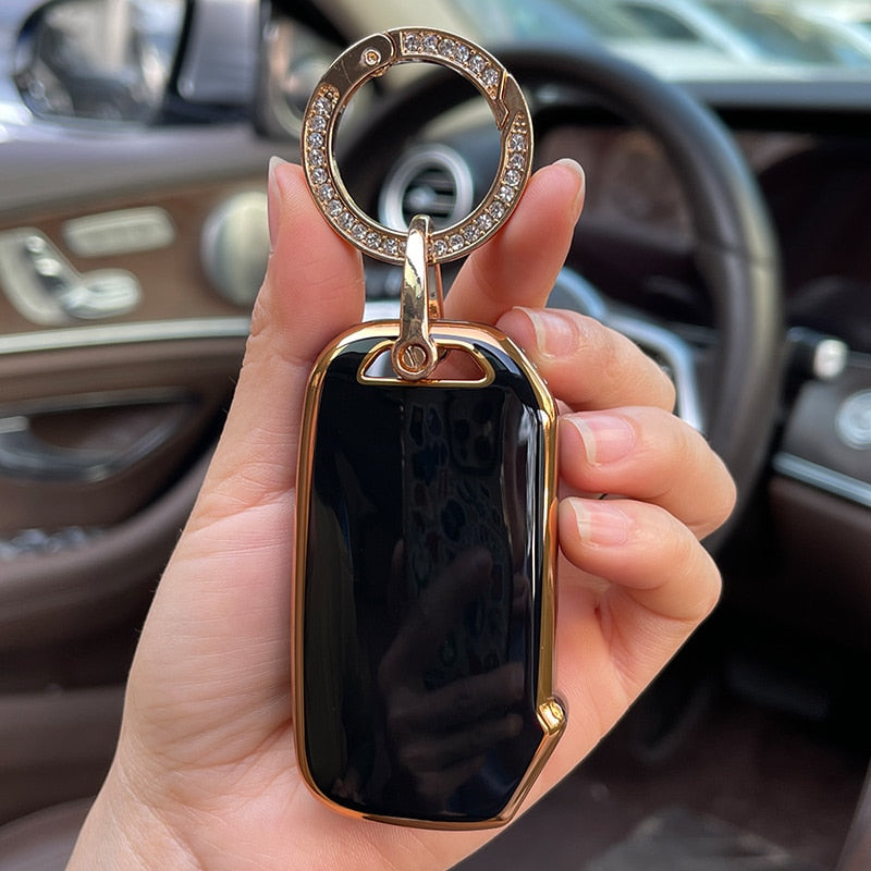 Carsine Kia Car Key Case Golden Edge Gold / Black / Key case + O chain