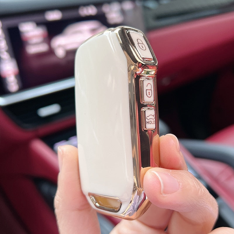 Carsine Kia Car Key Case Golden Edge Gold / White / Key case