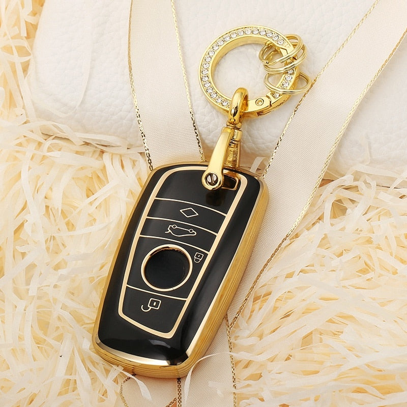 Carsine BMW Car Key Case Golden Edge Black / Key case + O chain