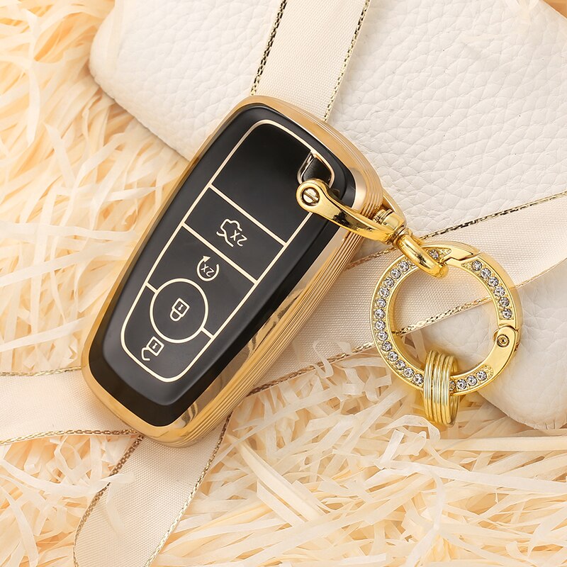 Carsine Ford Car Key Case Golden Edge A / Black / Key case + O chain