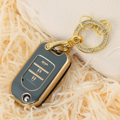 Carsine Honda Acura Car Key Case Golden Edge Grey / Key case + O chain