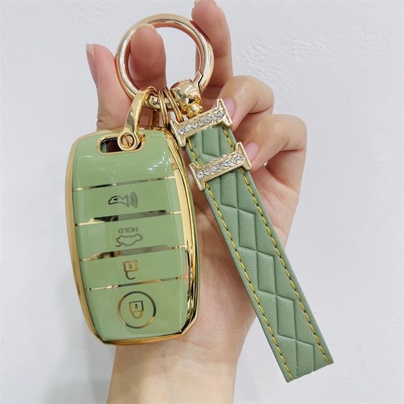 Carsine Kia Car Key Case Golden Edge Green / Key case + strap