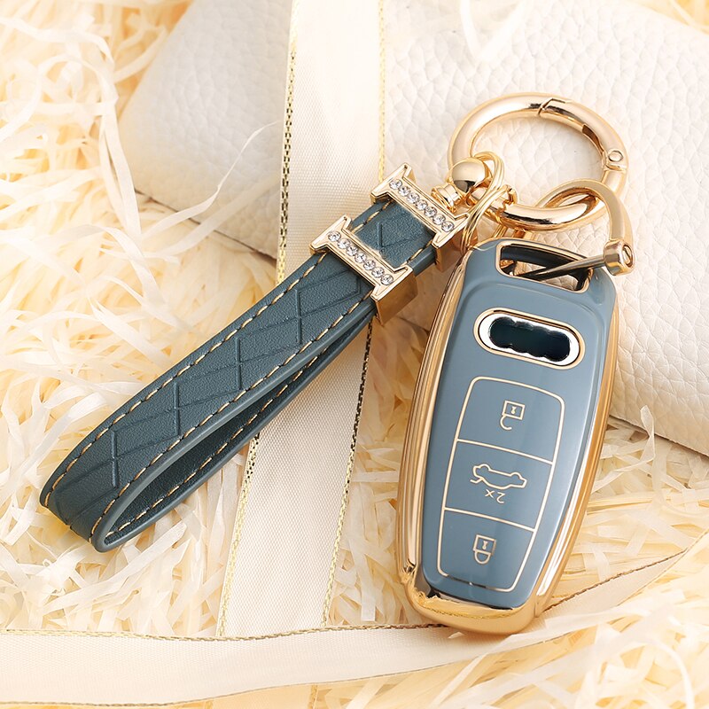 Carsine Audi Car Key Case Golden Edge Grey / Key case + strap