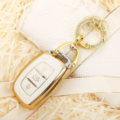 Carsine Hyundai Car Key Case Golden Edge B / White / Key case + O chain