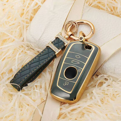 Carsine BMW Car Key Case Golden Edge Grey / Key case + strap