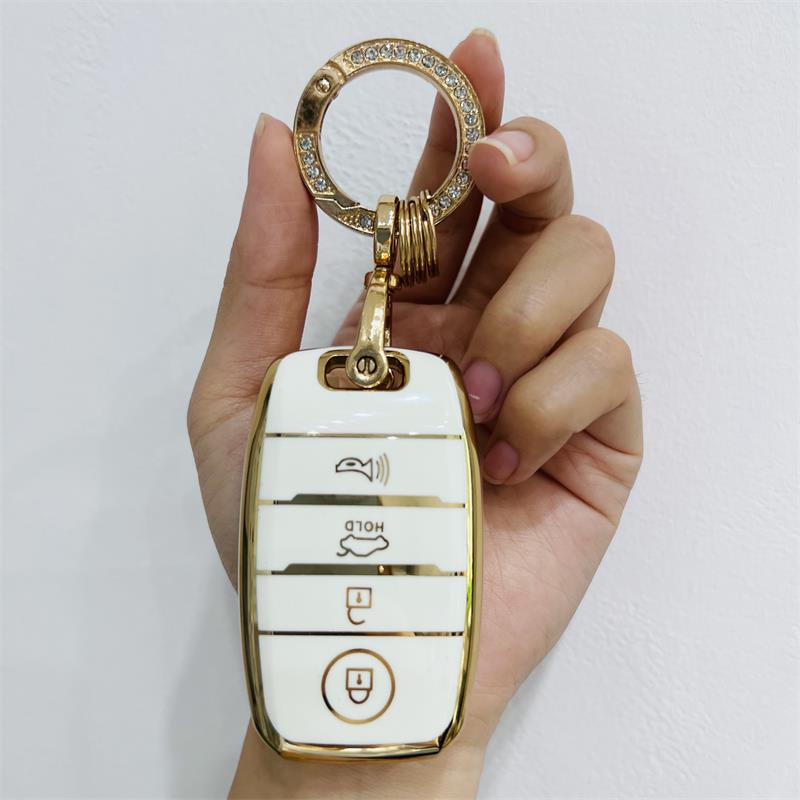 Carsine Kia Car Key Case Golden Edge White / Key case + O chain