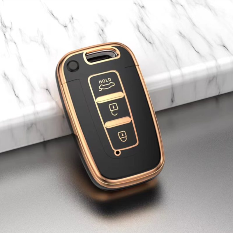 Carsine Hyundai Kia Car Key Case Golden Edge A / Black / Key case