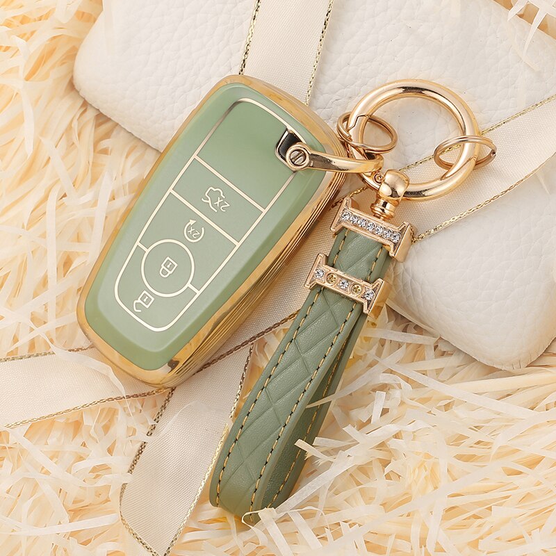 Carsine Ford Car Key Case Golden Edge A / Green / Key case + strap