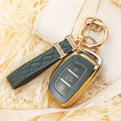 Carsine Hyundai Car Key Case Golden Edge B / Grey / Key case + strap