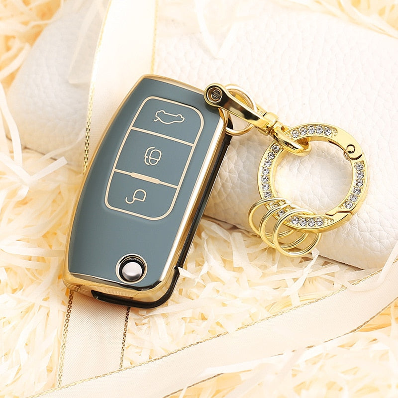 Carsine Ford Car Key Case Golden Edge Grey / Key case + O chain