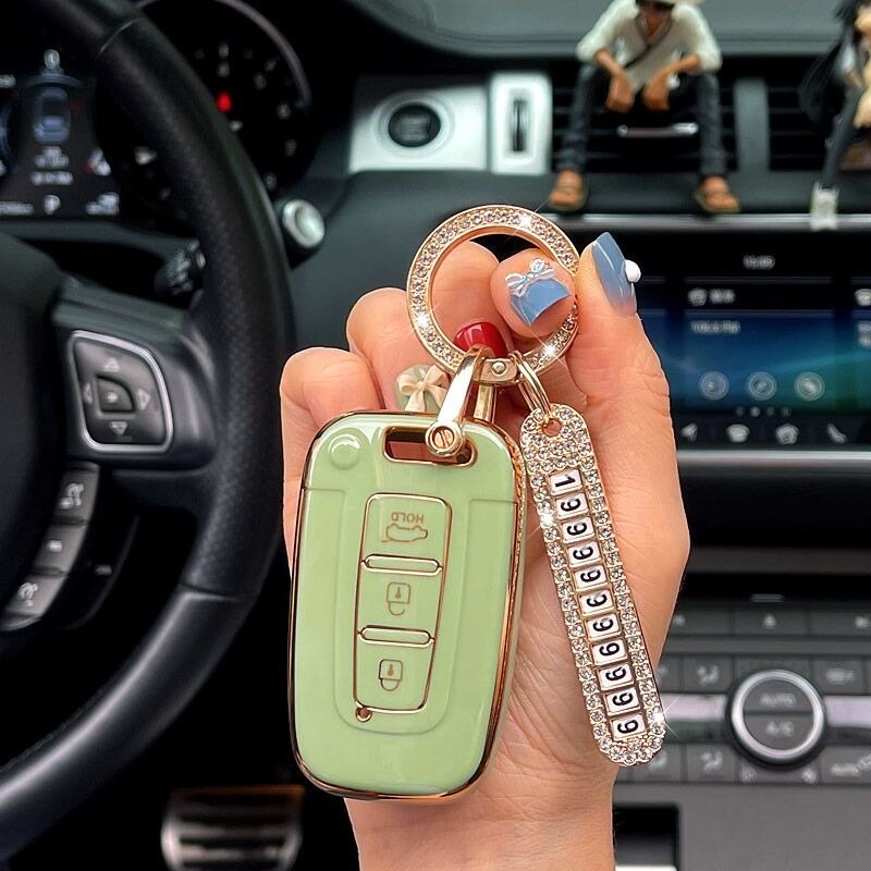 Carsine Hyundai Kia Car Key Case Golden Edge A / Green / Key case + O chain