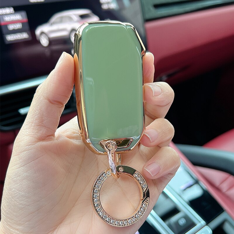 Carsine Kia Car Key Case Golden Edge Gold / Green / Key case + O chain