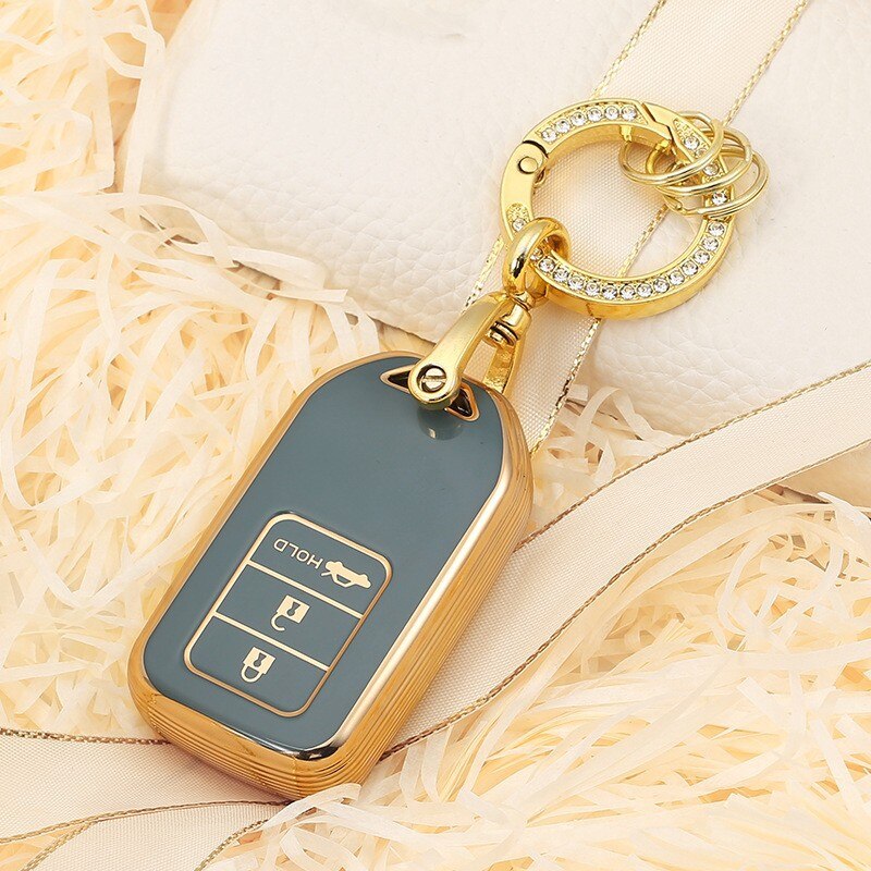 Carsine Honda Acura Car Key Case Golden Edge Grey / Key case + O chain