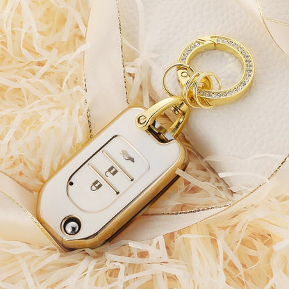Carsine Honda Acura Car Key Case Golden Edge White / Key case + O chain