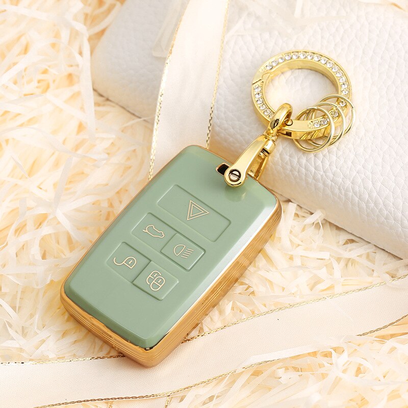 Carsine Land Rover Jaguar Car Key Case Golden Edge Green / Key case + O chain