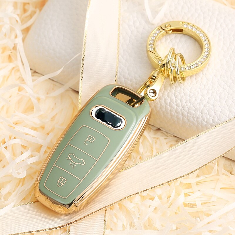 Carsine Audi Car Key Case Golden Edge Green / Key case + O chain