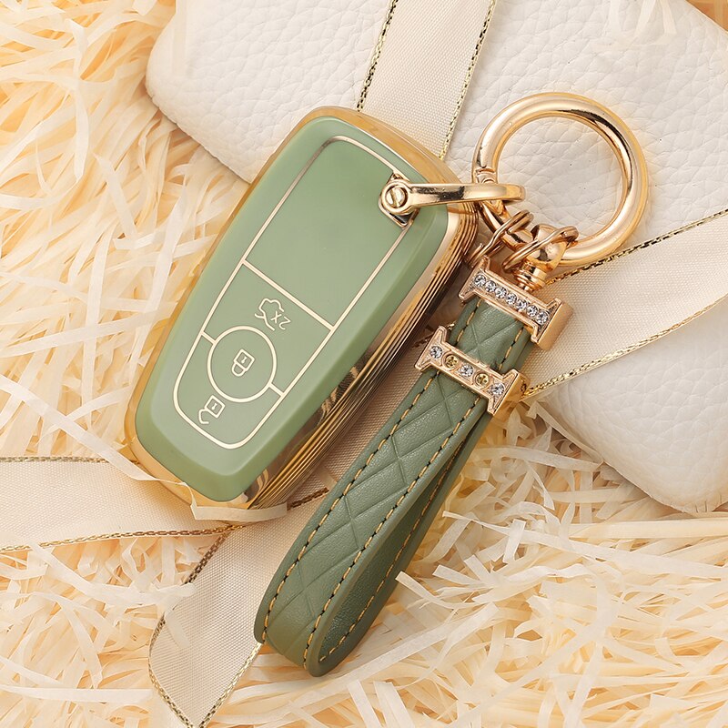 Carsine Ford Car Key Case Golden Edge B / Green / Key case + strap