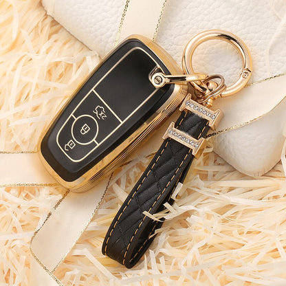 Carsine Ford Car Key Case Golden Edge B / Black / Key case + strap