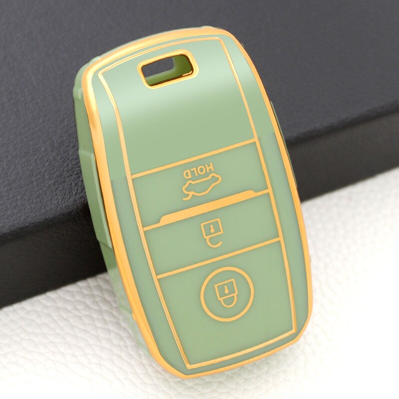 Carsine Kia Car Key Case Golden Edge 3 Buttons / Green / Key case