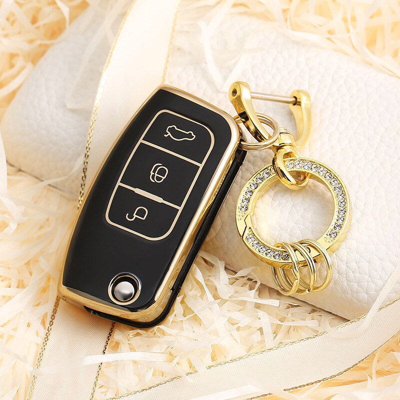 Carsine Ford Car Key Case Golden Edge Black / Key case + O chain