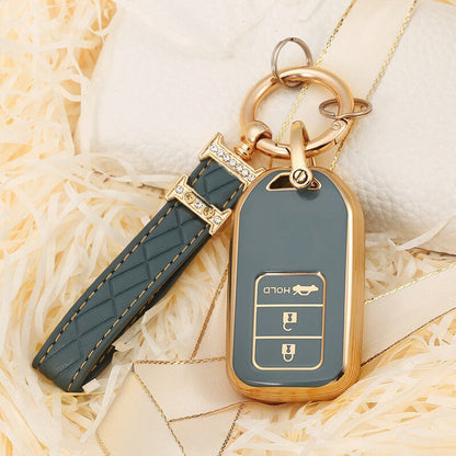 Carsine Honda Acura Car Key Case Golden Edge Grey / Key case + strap