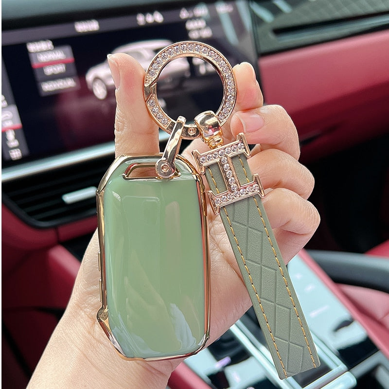 Carsine Kia Car Key Case Golden Edge Gold / Green / Key case + strap