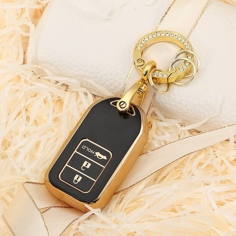 Carsine Honda Acura Car Key Case Golden Edge Black / Key case + O chain