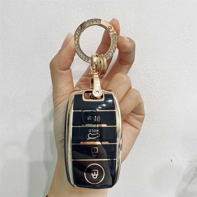 Carsine Kia Car Key Case Golden Edge Black / Key case + O chain