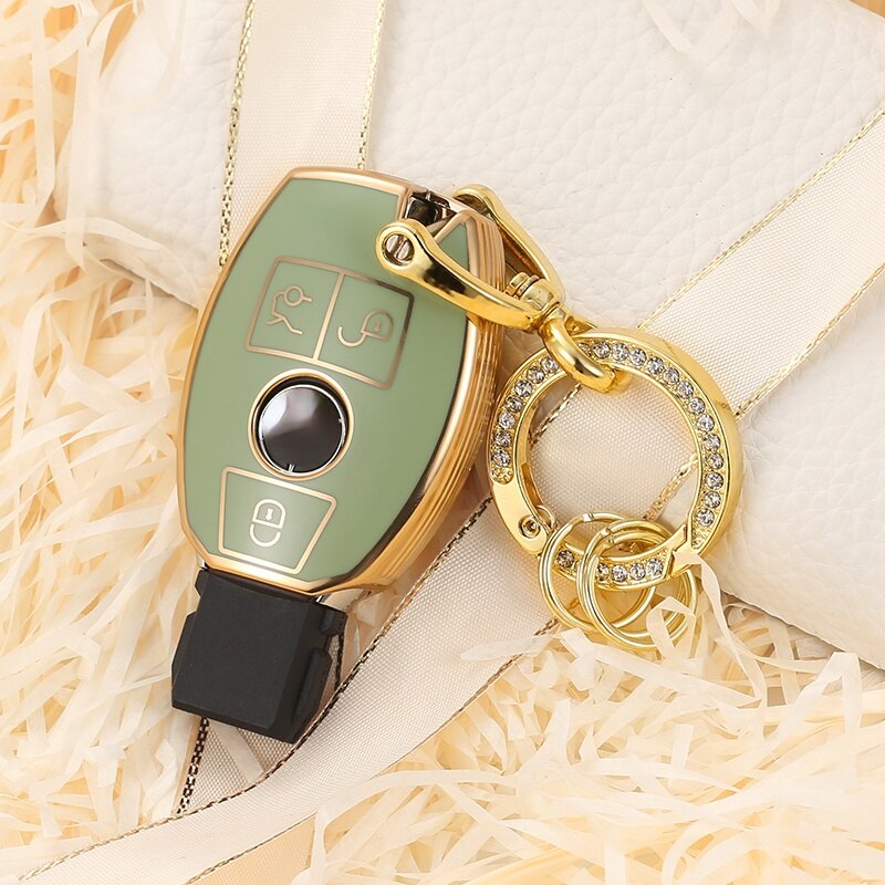 Carsine Mercedes Benz Car Key Case Golden Edge Green / Key case + O chain