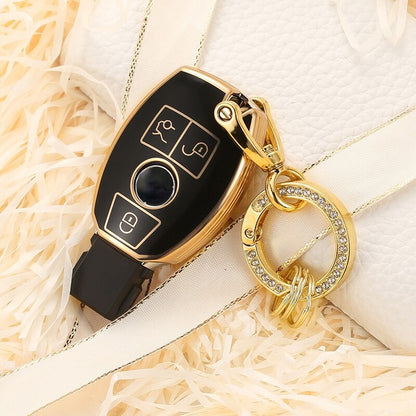 Carsine Mercedes Benz Car Key Case Golden Edge Black / Key case + O chain