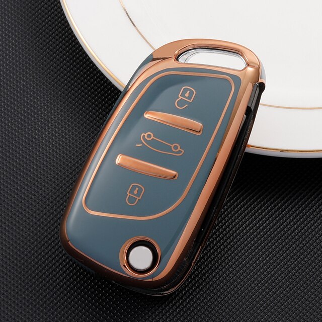 Carsine Citroen Peugeot Car Key Case Golden Edge 3 Buttons / Grey