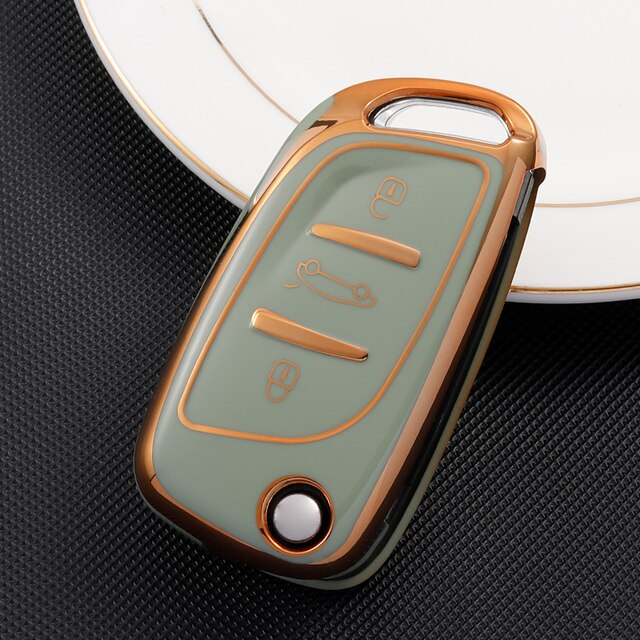 Carsine Citroen Peugeot Car Key Case Golden Edge 3 Buttons / Green