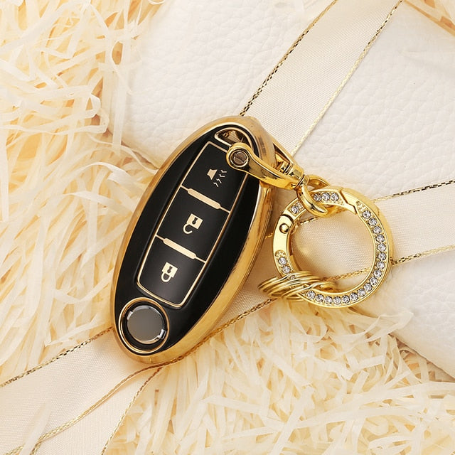 Carsine Nissan Car Key Case Golden Edge C / Black / Key case + O chain