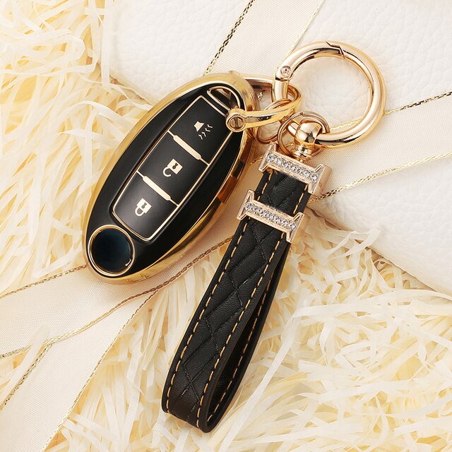 Carsine Nissan Car Key Case Golden Edge C / Black / Key case + strap