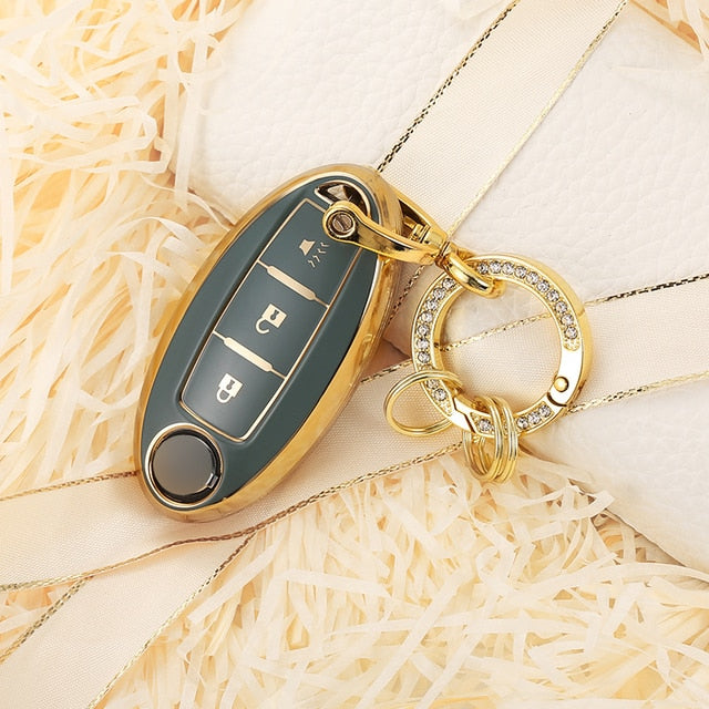 Carsine Nissan Car Key Case Golden Edge C / Grey / Key case + O chain