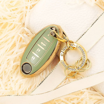 Carsine Nissan Car Key Case Golden Edge D / Green / Key case + O chain